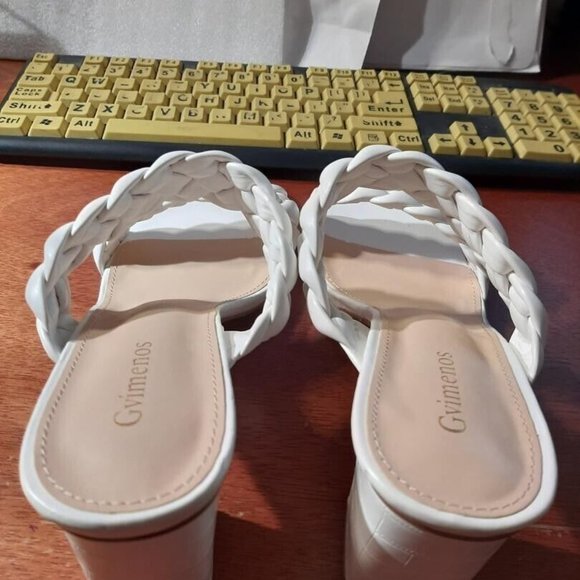 NEW ! Gvimenos Braided Heel Slip On Block Sandals White Wedding Party Size 10 - Picture 2 of 6